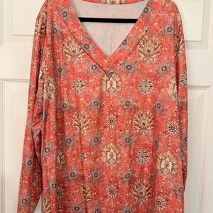 SHEIN Coral Floral V-Neck Blouse